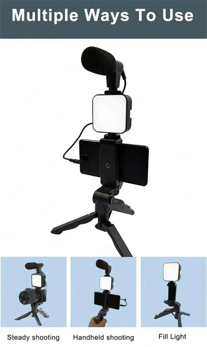 Kit Vidéo VlogMaster | Trépied + Lumière LED + Micro pour Créateurs