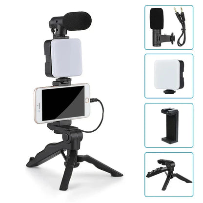 Kit Vidéo VlogMaster | Trépied + Lumière LED + Micro pour Créateurs