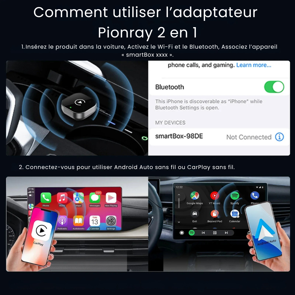 Boîte CarPlay Sans Fil | Adaptateur Bluetooth 5.0 USB-C Plug & Play